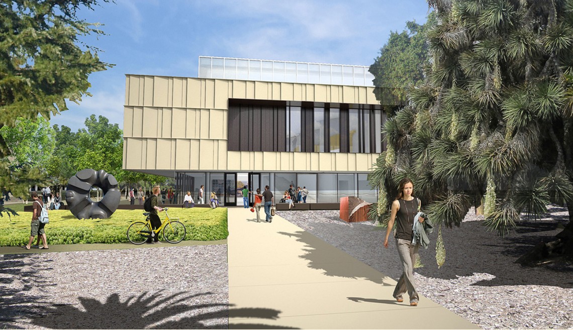 Architectural rendering of the main entry of the Anderson Collection at Stanford University building.