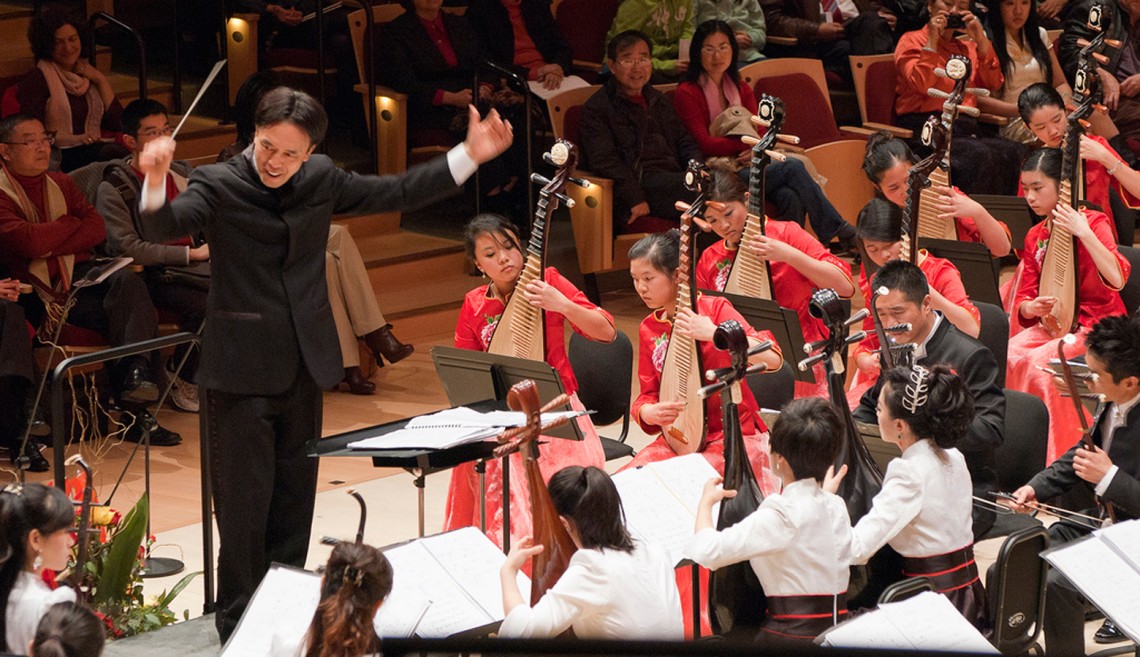 Pan-Asian Music Festival Founder and Artistic Director Jingdong Cai conducts the California Youth Chinese Symphony and the China National Orchestra at Bing Concert Hall on Chinese New Year's Eve.