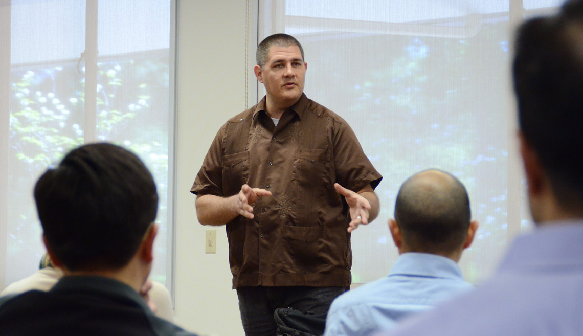 Pulitzer Prize winning author and Stanford Associate Professor of English Adam Johnson speaks at the Stanford Humanities Center about his book "The Orphan Master's Son."