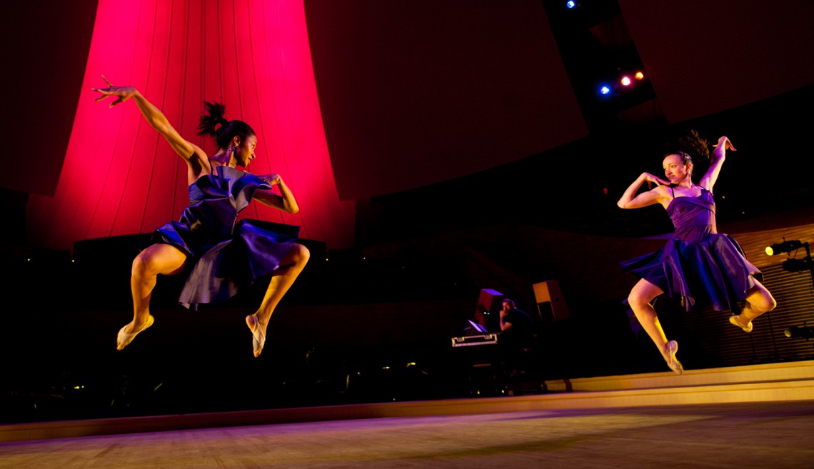 Chocolate Heads dancers Madeline Hawes and Katrina Wisdom perform in 'Xocolatl: Food of the Gods' at Bing Concert Hall on March 8, 2013.