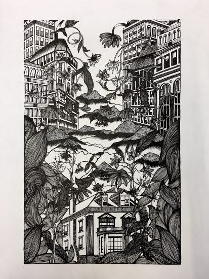 Consumed; Drawing by Annie Ng '20