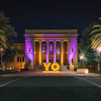 The lighting of the Cantor Center for the 100th year anniversary of the womens suffrage